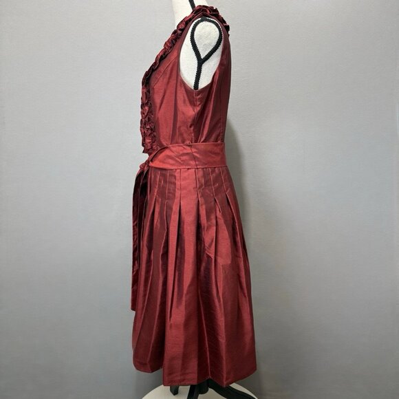 Jessica Howard Midi Party Dress Sz 12 Wine Taffeta Sleeveless Ruffle Fit & Flare - Picture 2 of 10
